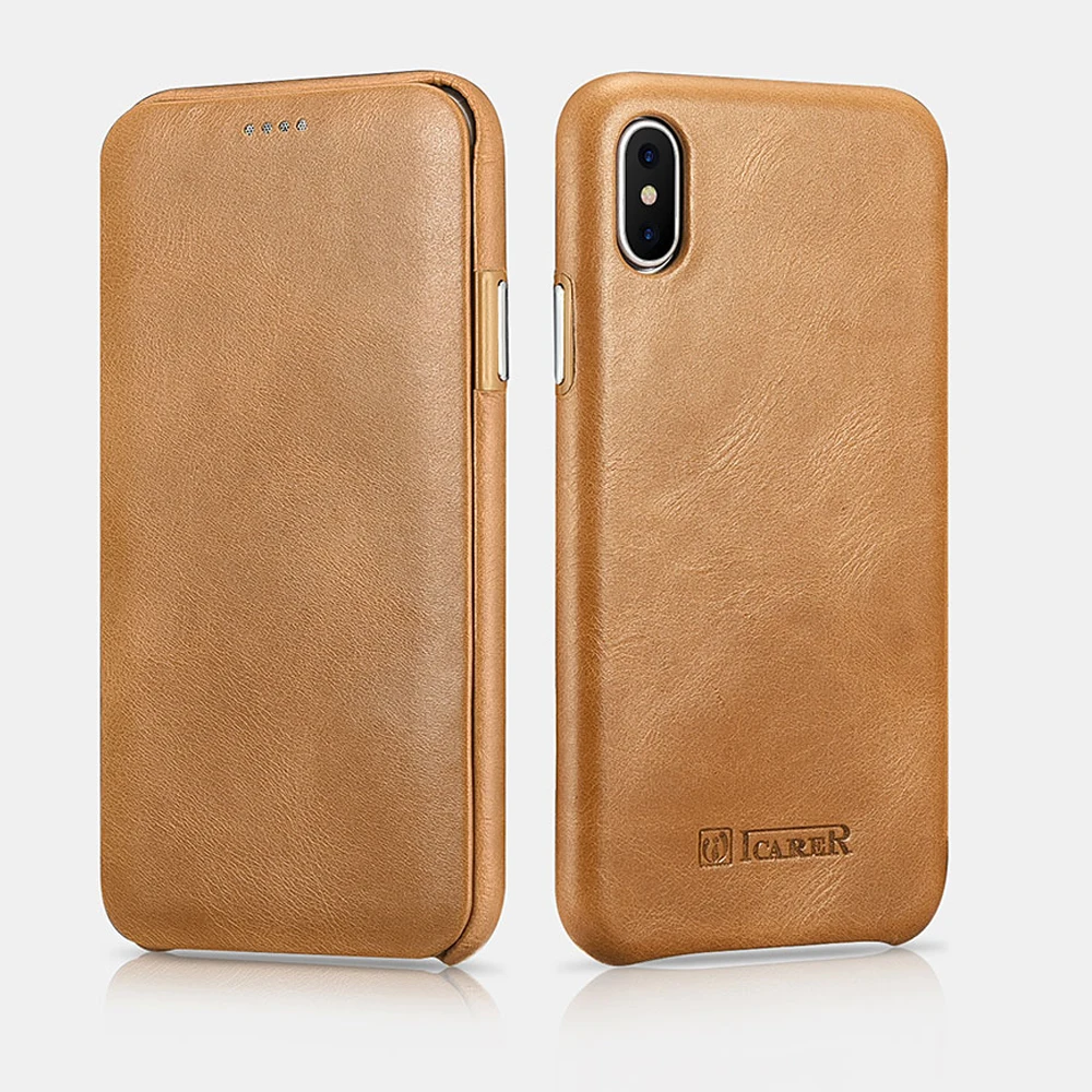 Icarer для IPhone X Case из натуральной кожи кошелек чехол для iPhone X XS Apple изогнутый край флип чехол-книжка Магнитный защитный чехол