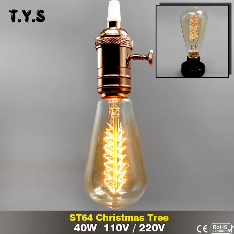 Buy 40W Dimmable Christmas tree Edison Bulb vintage light E27 edison lamp ST64