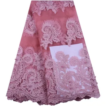 2019 Latest Pink Nigerian Lace Fabrics High Quality African Lace Fabric For Wedding Dresses French Tulle Lace With Beads S1575 2019 Latest Pink Nigerian Lace Fabrics High Quality African Lace Fabric For Wedding Dresses French Tulle Lace With Beads S1575