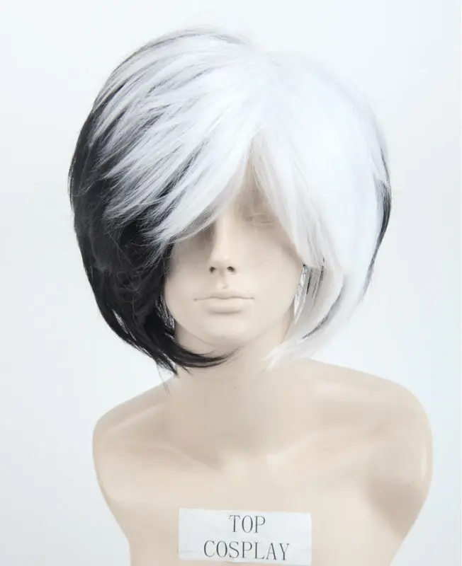 Halloween Costumes With Black And White Hair - Women Deluxe Cruella Deville Black and White Hair Short Cosplay Halloween Costumes With Black And White Hair - Women Deluxe Cruella Deville Black and White Hair Short Cosplay