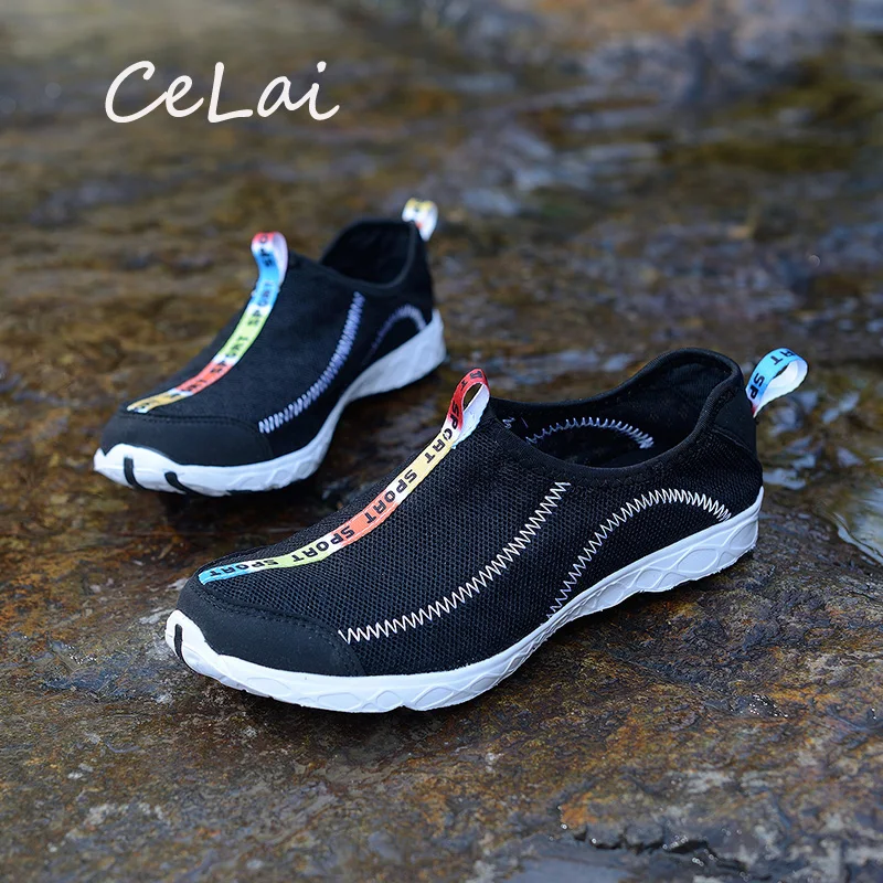 

CeLai 2019 Men Summer Comfortable Casual Shoes Slip-on Breathable Air Mesh Flat Trainers Sneakers Male Water Loafers 35-47 A-016