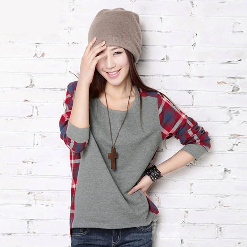Женские модные пуловеры большого размера клетчатый пуловер с длинным рукавом