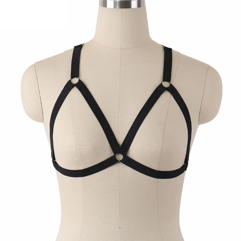 

JLX.HARNESS Black Open Chest Cage Bra Elastic Body Harness Pastel Goth Bondage Harness Lingerie Women Crop Top Bodysuit O0201