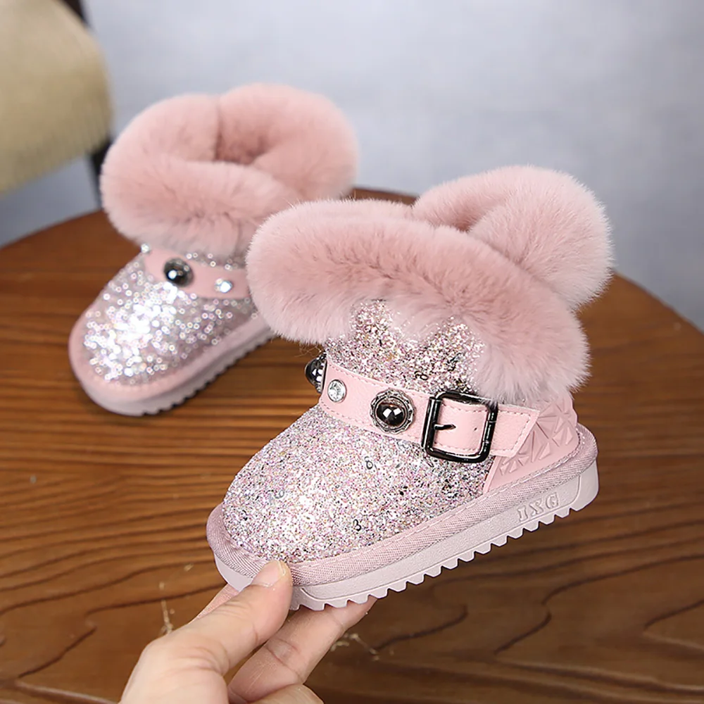 

NEW Sequin Flash Winter Children Keep Warm Shoes Girls Plush Snow Boots Toddler shoes Girls Boys for Cold Winter Boots M-6059