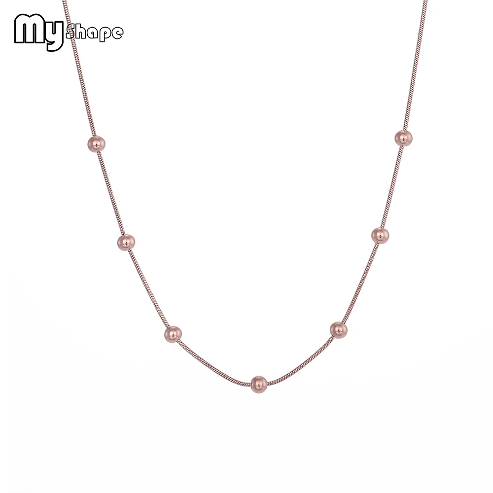

My Shape Rose Gold Beads Snake Chain Necklace Stainless Steel Choker Necklaces Trendy Neck Accessories Gifts collares New 2019