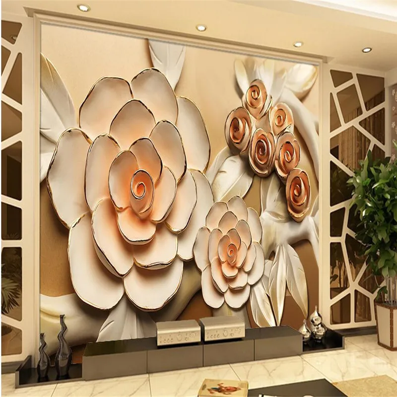 

3D photo wallpaper 3d stereoscopic relief European TV background murals 3d Rose 3D large wall mural wallpaper Modern painting