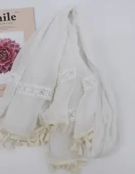 Cotton Plain Color Beads Tassel Scarf Shawls Floral Embroidery Muslim Wrap Hijab 10 Color Wholesale 10pcs/LOT Free Shipping - Цвет: Белый