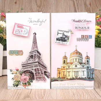

8 Pcs/Set Creative World Landmark Building Pattern Student Greeting Card Christmas Card Blank Thank You Card with Envelope6ZXH36