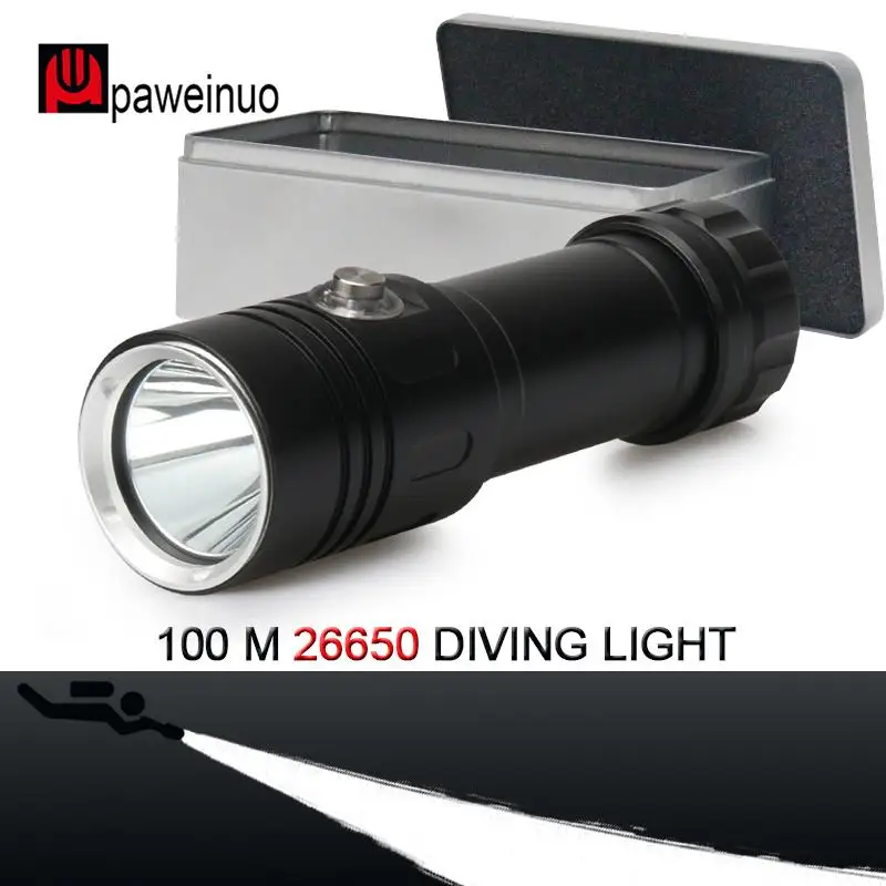 

Magnetic switch Diving led flashlight torch XM L2 high power underwater lamp 100m waterproof 18650 26650 battery rechargeable