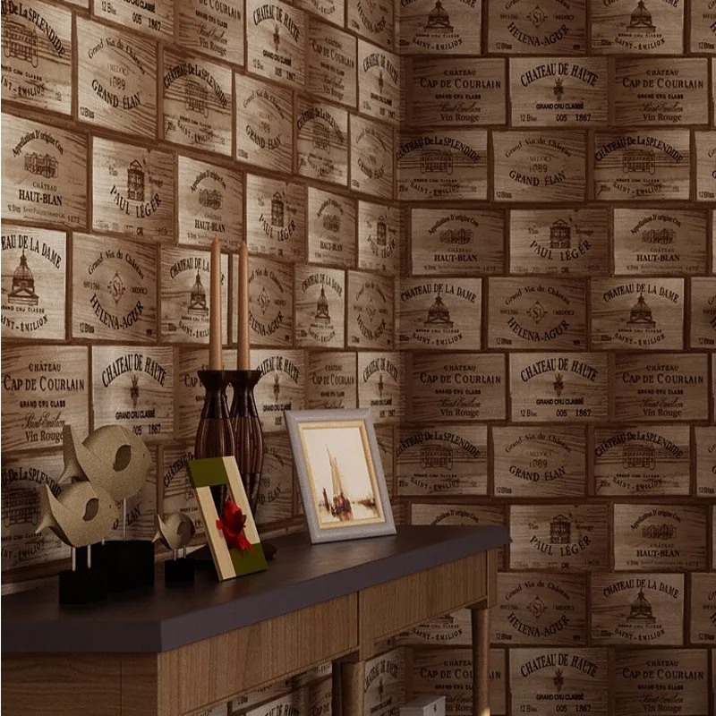 

Free Shipping Modern American personality wood wallpaper old wooden box industrial wind Nordic clothing store winery wallpaper