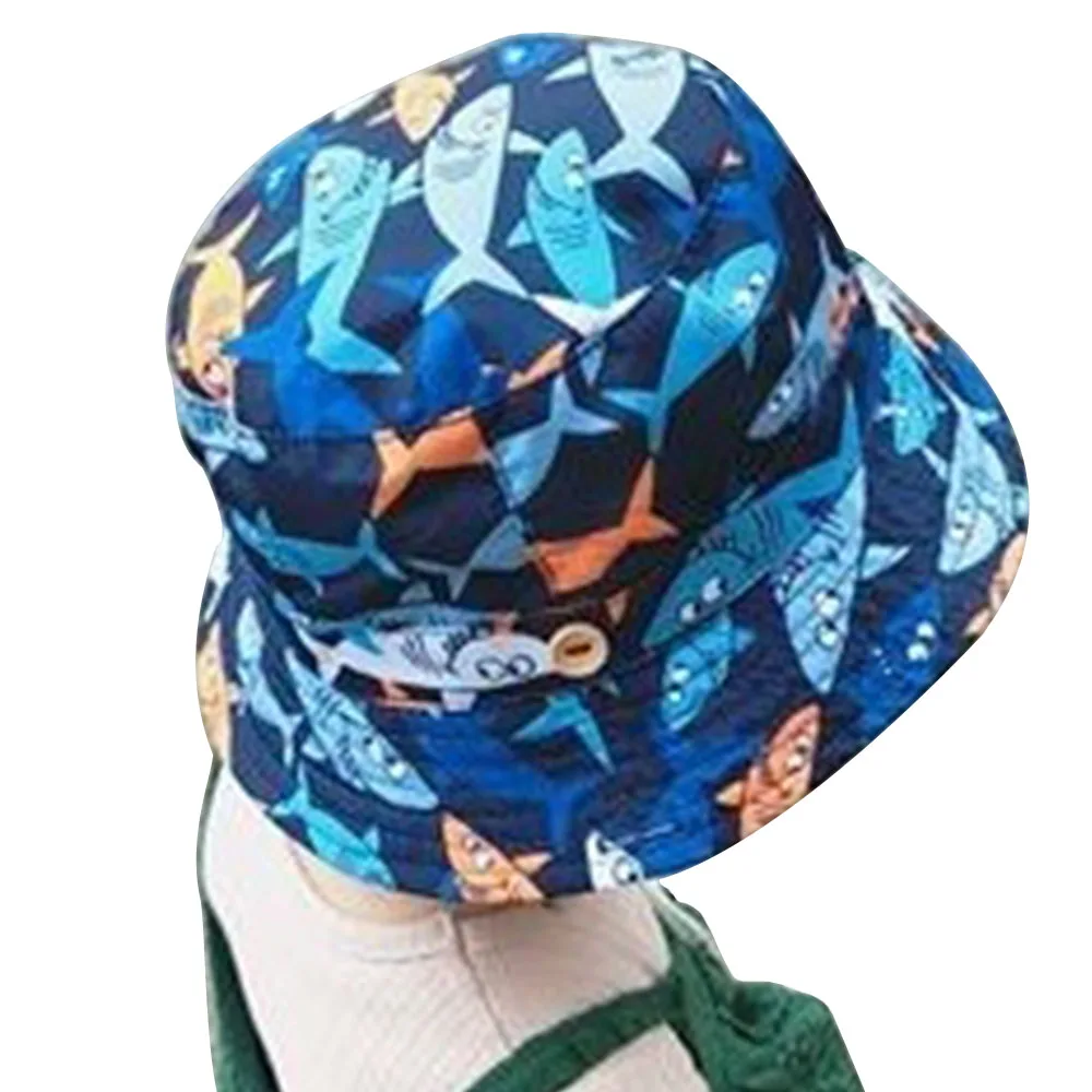 5Sharks Pattern Baby Boy Bucket Sun Hat Kids Girls Summer Beach Fisherman Basin Cap Quick-Drying Toddler Bonnet Chinstrap Stay On