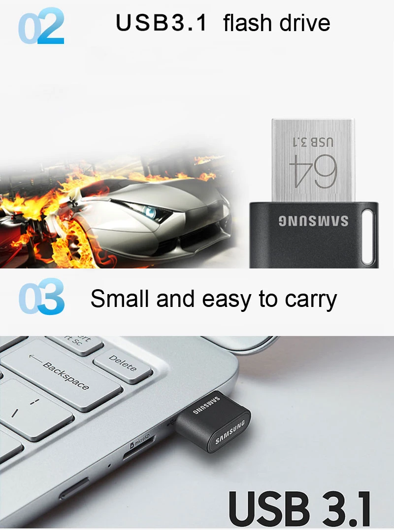 SAMSUNG USB3.1 флеш-накопитель FIT плюс 128G 256G 300 МБ/с. высокое Скорость мини флеш-накопитель 32 ГБ, 64 ГБ, 200 МБ/с