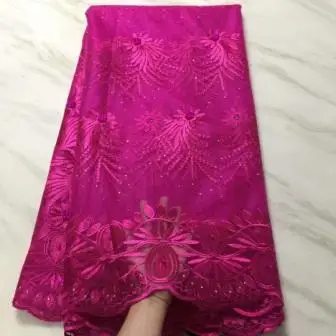 Африканский кружевной Цветочный узор 120 см ширина ткани для одежды и моды продается 5 ярдов - Цвет: Fuchsia