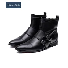 Christia Bella/сезон зима-осень; модные мужские ботинки из натуральной кожи с пряжкой; ковбойские ботильоны с острым носком размера плюс; Мужские модельные туфли