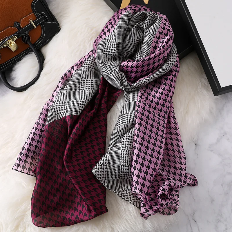 Новая мода Хаундстут весна зима шелковый шарф для женщин женский роскошный бренд Корейская версия дамы шаль femme хиджаб Scaves - Цвет: Purple