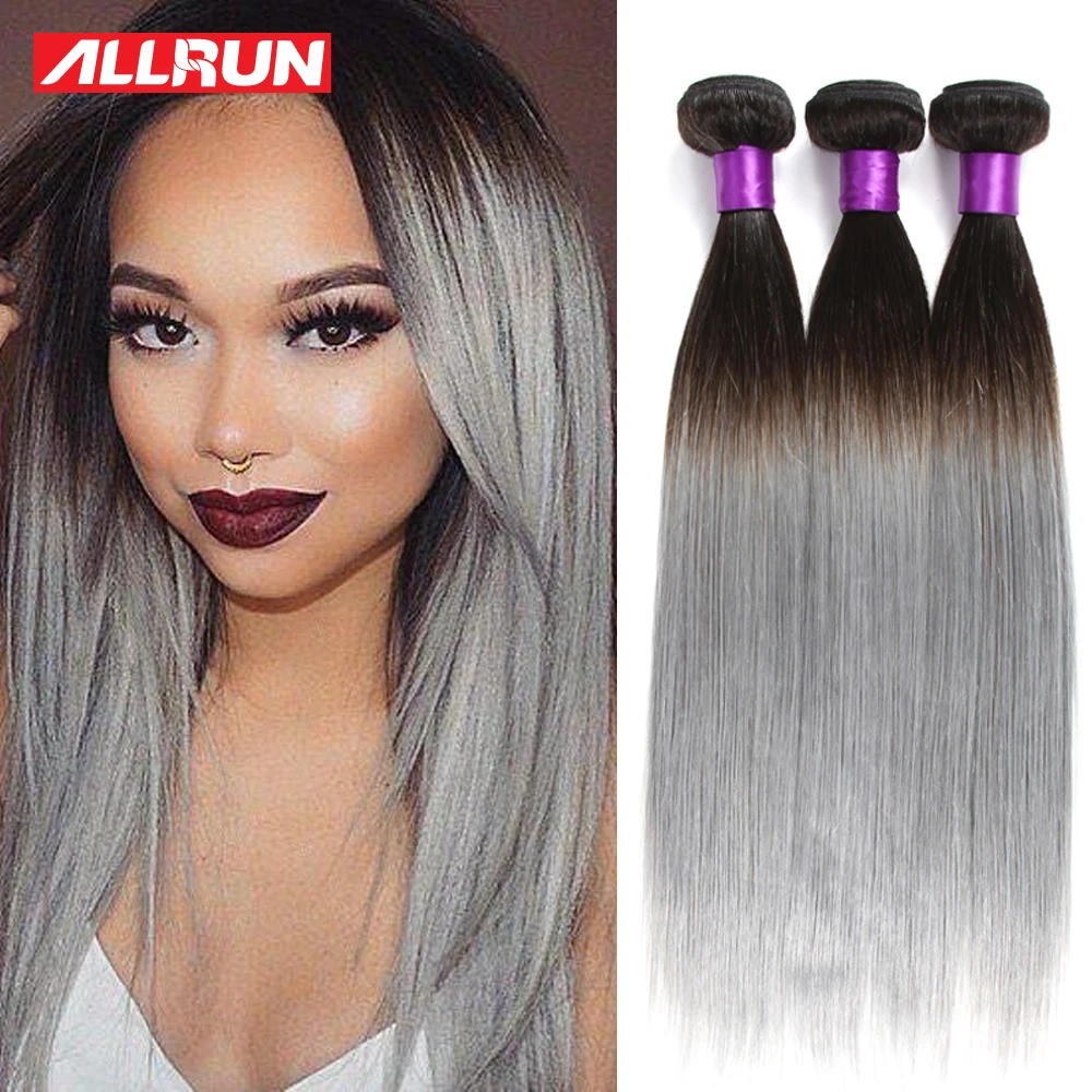 

Ombre Silver Brazilian Virgin Hair 3 Pcs Ombre Grey Hair Weave Straight Two Tone 1B/Gray Ombre Brazilian Human Hair