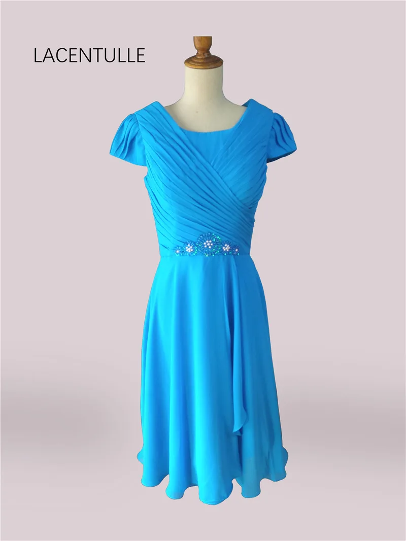 Cap Sleeves Knee Length Turquoise Bridesmaid Dress Short Semi Formal