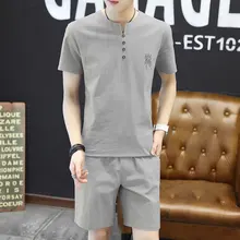 Новые модные футболки+ шорты мужские s наборы летняя брендовая мужская футболка Дышащий Повседневный пляжный комплект плюс размер 4XL