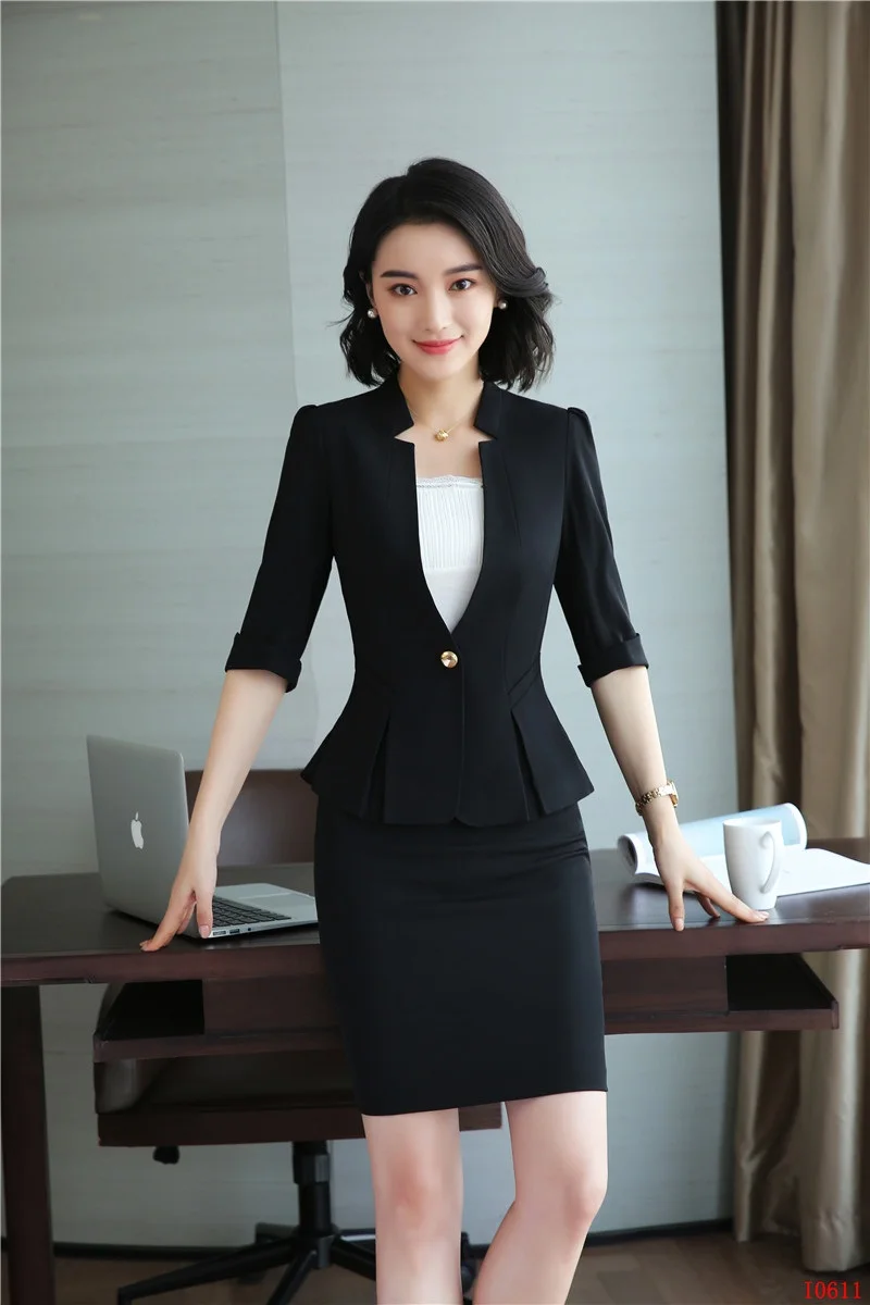 Женские костюмы с юбкой для женщин деловой костюм Блейзер и куртка наборы черная Офисная Женская рабочая одежда офисная одежда для женщин