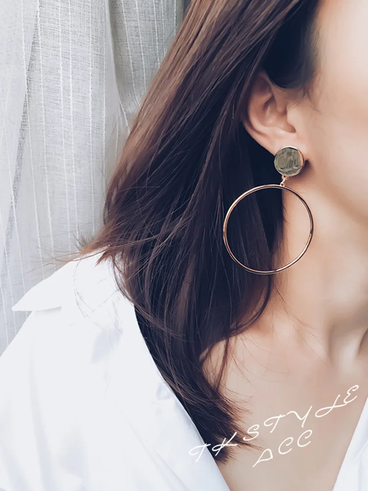 Trendy Gold Sliver Color Geometric Large Hollow Big Round Circle Earrings For Women  Hiphop Rock Simple   Drop Earrings Fashion Jewelry (10)