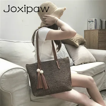 

Fashion Straw Beach Bag Large Capacity Female Handbag Casual Straw Knitting Women Shoulder Bag Summer Holiday Lady Travel Bags