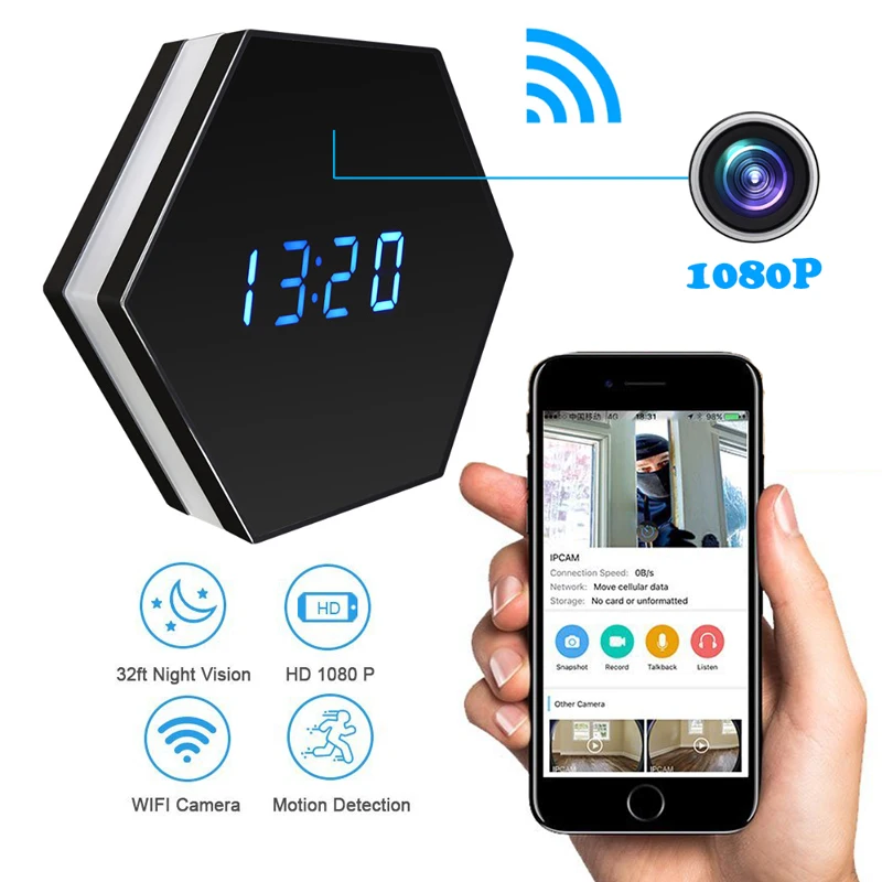 

Newest WiFi Mini Camera 1080P Full HD Alarm Clock Video Recorder Night Vision Motion Sensor Home Security DVR IP Nanny Micro Cam