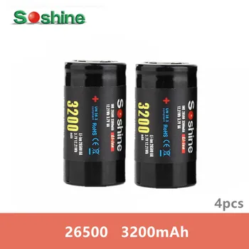 

4pcs original Soshine 3.7V 3200mAh 26500 Battery Rechargeable battery Li-ion Batteries brand Cell hot sell
