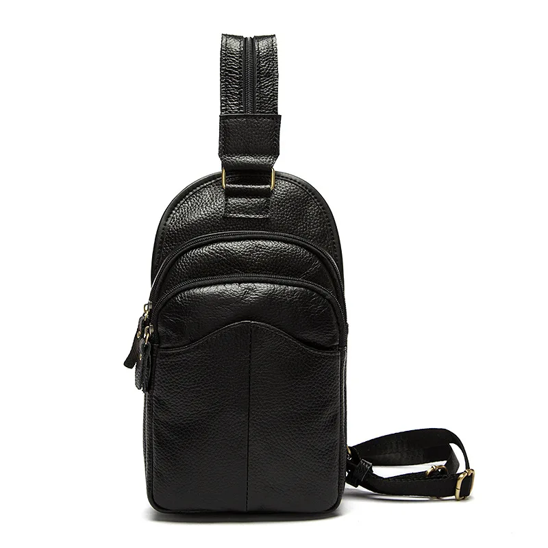 

Functional Packsack Trendy Casual Soft Leather Chest pack Men Casual shoulder Messenger bag male head layer of leather pockets