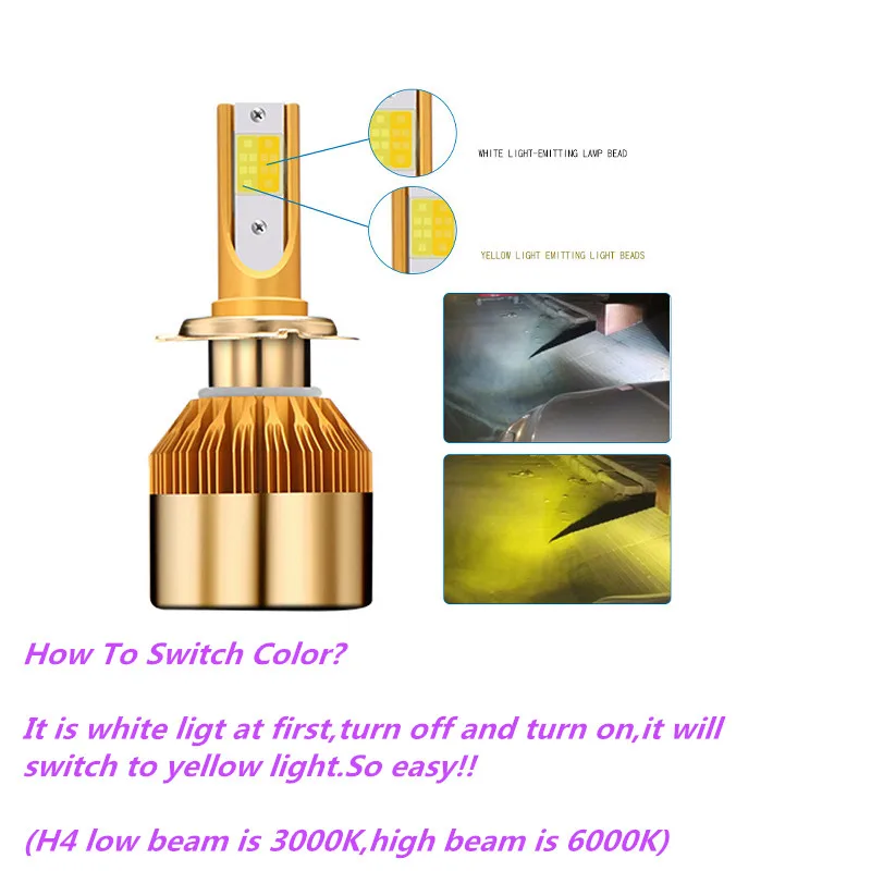 CROSSLEOPARD White Gold Color 12V 10000LM H4 H7 H1 H8 H9 H11 Led Car Headlight 3000K 6000K Dual Color Led Headlamp Auto Bulbs  (1)