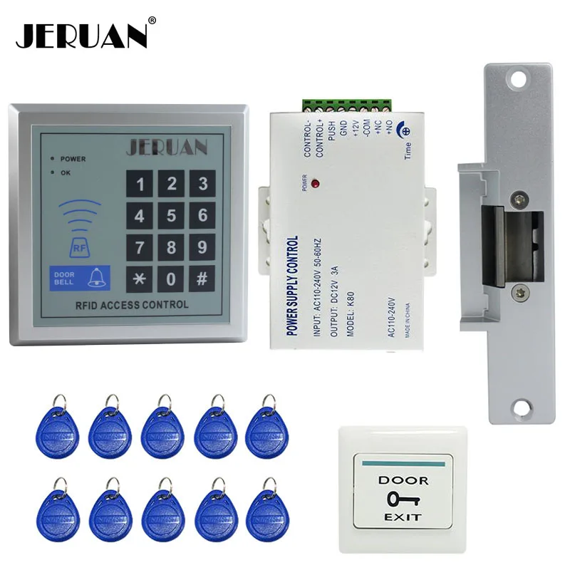 JERUAN -DIY-1 RFID Door Access Control System Kit Set +Strike Door Lock +RFID Keypad + 10 ID card + Exit Button Free Shipping JERUAN -DIY-1 RFID Door Access Control System Kit Set +Strike Door Lock +RFID Keypad + 10 ID card + Exit Button Free Shipping