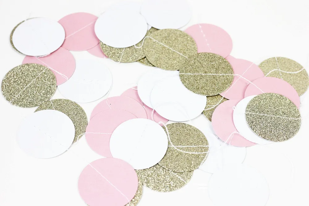 Cosplay&ware Champaign Goldpinkwhite11 Feet Circle Garland Polka Dots Paper Photo Baby Shower Bridal Wedding -Cosplayware Store