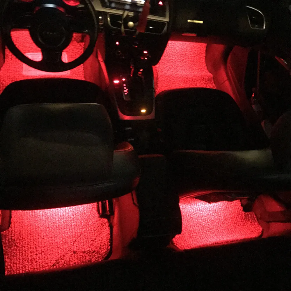4 шт. автомобильная светодиодная лента 48 светодиодный свет для салона автомобиля 12 В многоцветный RGB лампа для освещения звуков беспроводной пульт дистанционного управления