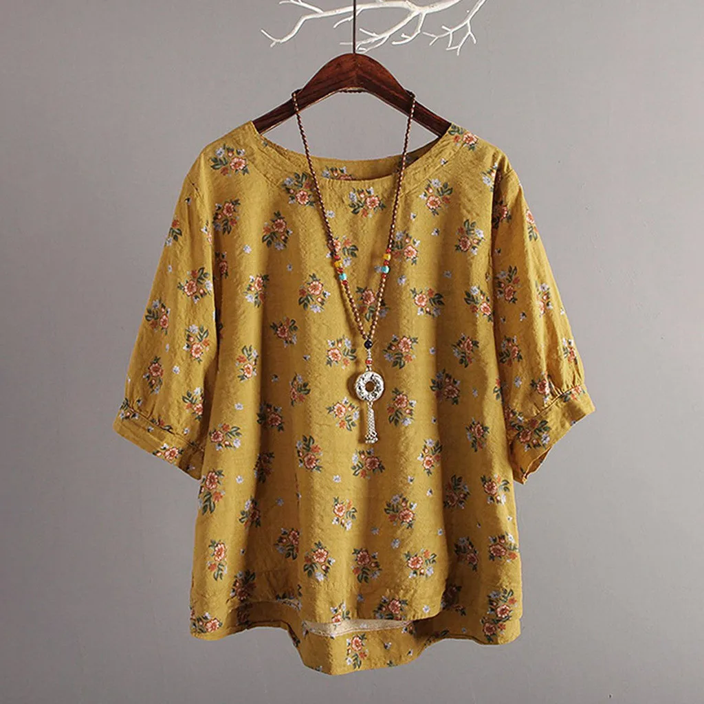 

Vintage Bohemian Floral Shirt Women's Casual Large Size Cotton Top Shirt Loose Shirt Bloes Dames Chemise Women's Top