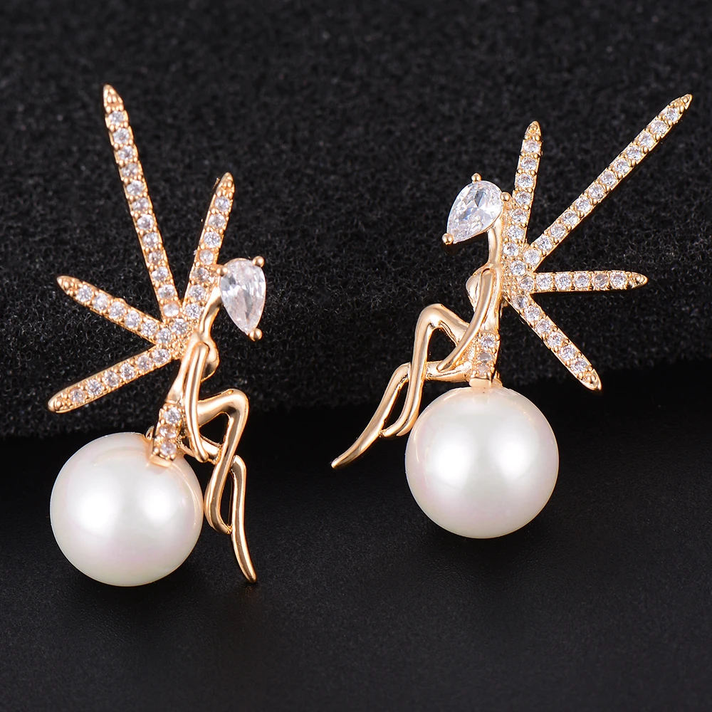 Missvikki эльф Ангел девушка белый Peal серьги гвоздики Jewellery букле D Oreille кубический цирконий мода модные женские туфли ювелирные изделия