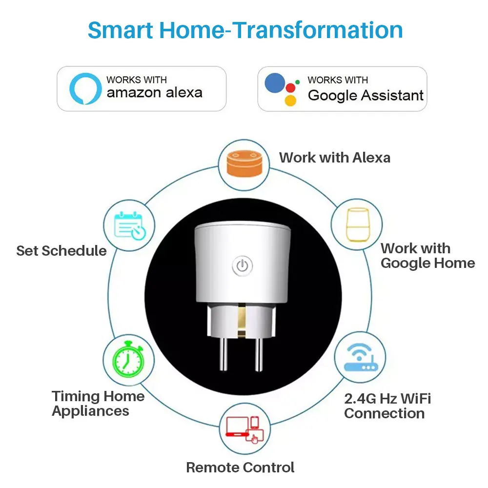 Умная Wi-Fi розетка EU Wi-Fi 16А с управлением приложением синхронизации, совместимый с Alexa Google Home Мини Голосовое интеллектуальное управление