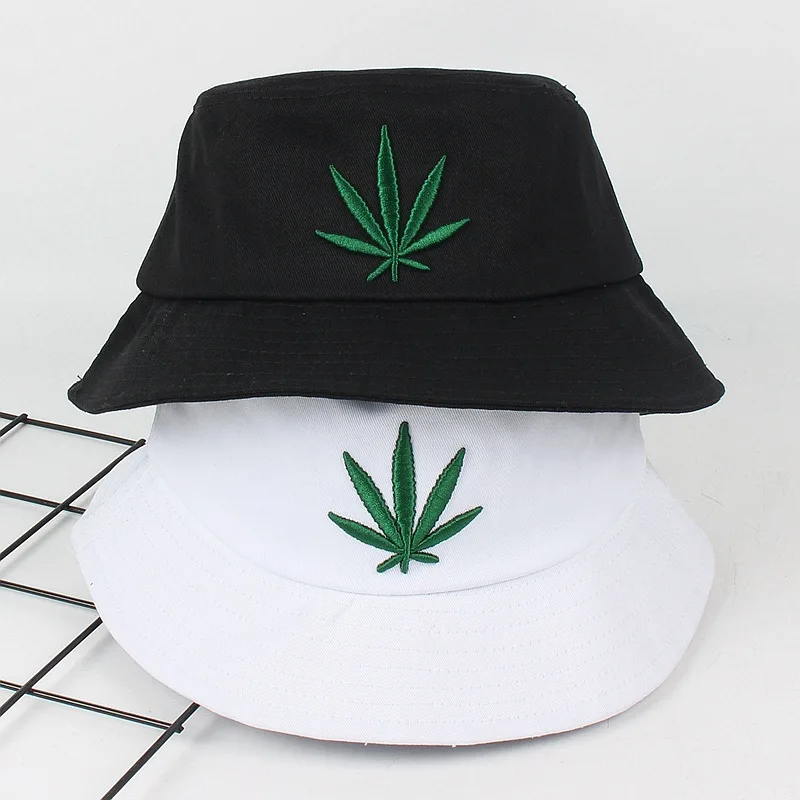 

New Maple Leaf Embroidery Fisherman Hat Women's and Men's Outdoor In Summer Flat-topped Basin Cap Leisure Couples Cotton Hat