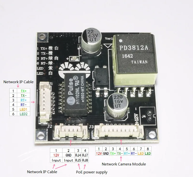 PoE Module board for Security CCTV Network IP Cameras Power Over 12V 1A output IEEE802
