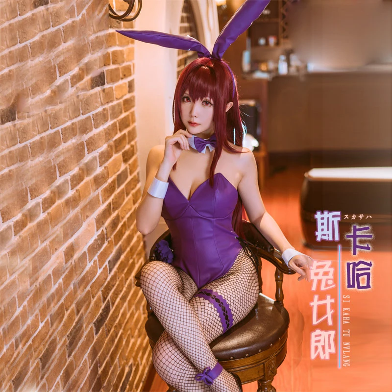 

Anime Fate/Grand Order FGO Scathach Bunny Girl Cosplay Costume Bartend Jumpsuits Set Outfit Halloween Party Women Sexy Bodysuits