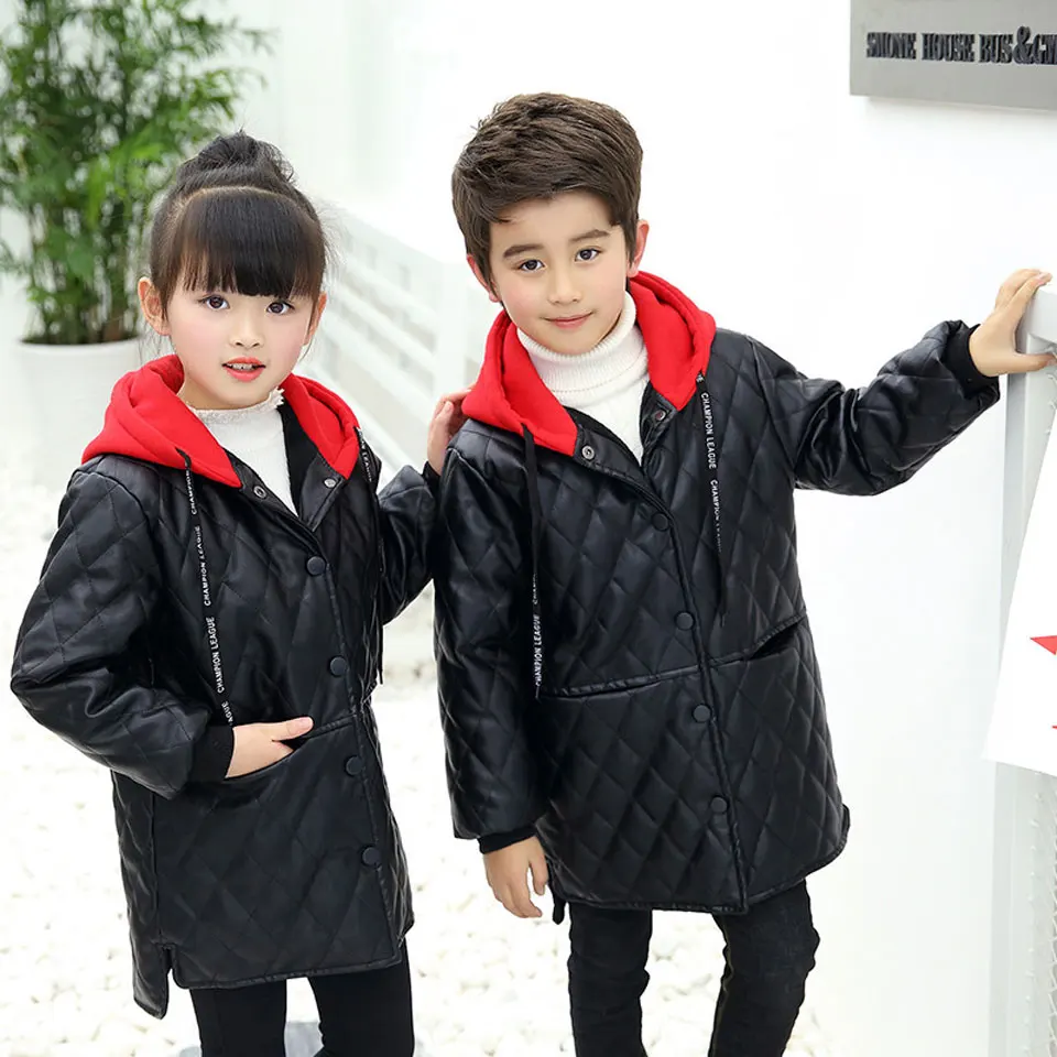 

Teenager 2-14Yrs Baby Boys Leather Jacket Boys Fashion Children Outerwear Kids Girls Coats Spring Leather Fur Jackets 2018 New