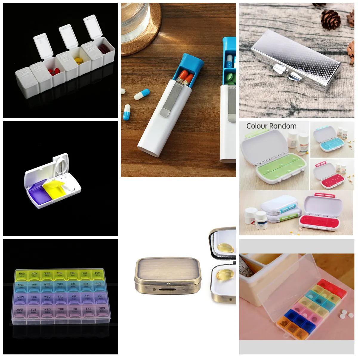 

Random Color 7 Days Weekly Tablet Pill Medicine Box Holder Storage Organizer Container Case Pill Box Splitters