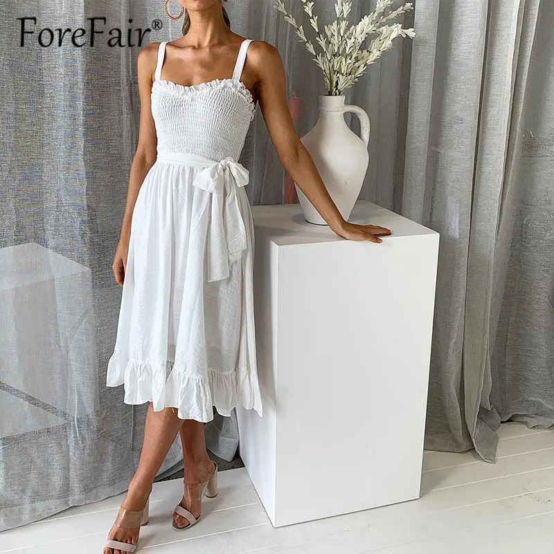Forefair белое элегантное пляжное платье 2019 женское повседневное бретелька сарафана