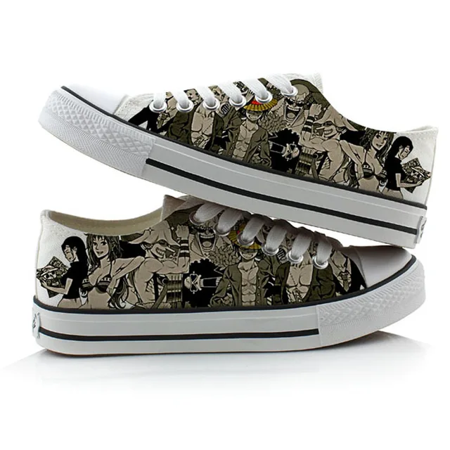 Unisex One Piece Canvas Shoes Anime 3d Print White Flat Lace Up Shoes 