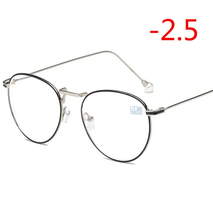 1,0-1,5-2,0 до-6,0 жемчужные очки для близорукости для женщин трендовая круглая металлическая оправа женские близорукие очки - Цвет оправы: myopia 250
