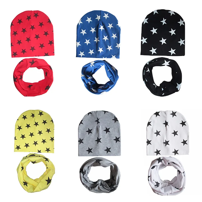 

2Pcs/Set Baby Hat Scarf Stars Print Baby Boy Girl Hat Cap Cotton Soft Kids Hat Winter Warm Children Cap Beanie Bonnet Muts