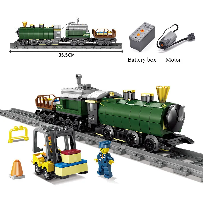 

City Technic Building Blocks Electric Train Power-Driven Rail Train Cargo With Tracks Set Model Legoings Toys For Kids Gift
