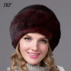 JKP действительно натуральный зимняя меховая шапка реального норки меховые шапки для женщин Регулируемый skullies шапочка