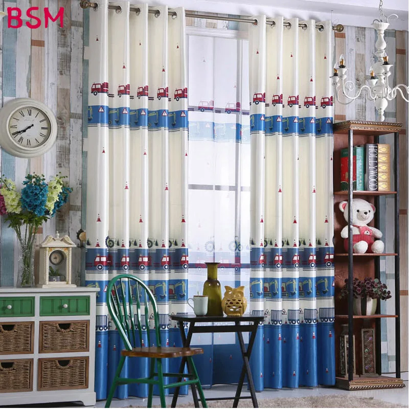 

Kids Blackout Curtains Boys Living Room Blue Green Car Cartoon Curtains Sheer Child Tulle Baby Customize For Kids AWB0349