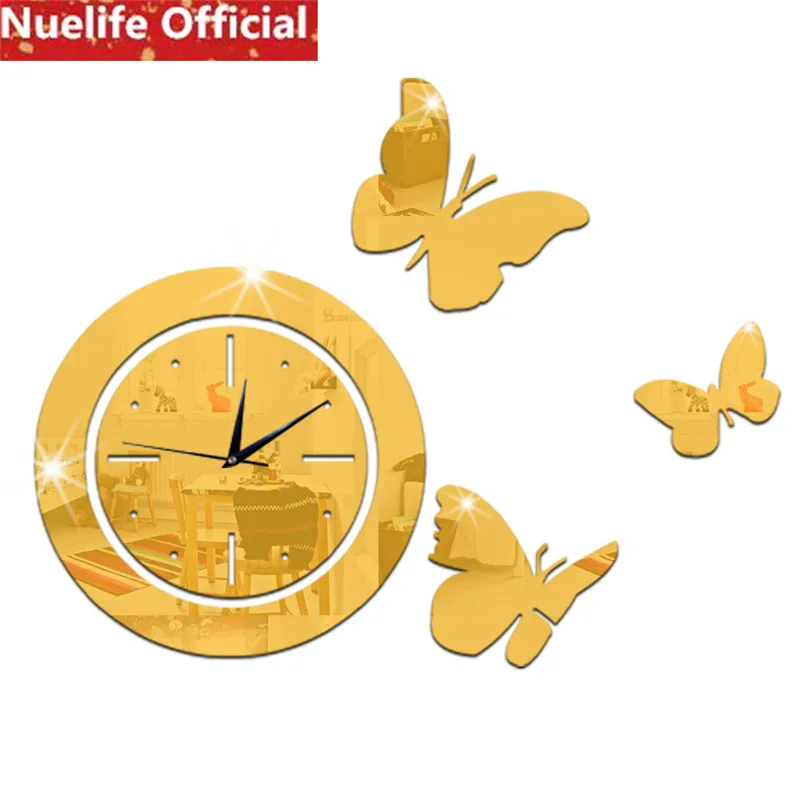فراشة نمط دائري مرآة ساعة ملصقات الزفاف غرفة مكتب مقهى التلفزيون أريكة زخرفة خلفية ملصقات جدار