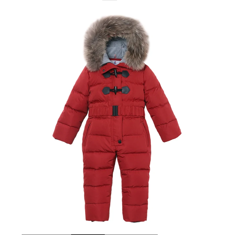 Теплый зимний костюм для детей до-30 градусов синий лыжный пуховик для мальчиков уличная утепленная куртка-пуховик для девочек - Цвет: Metal red