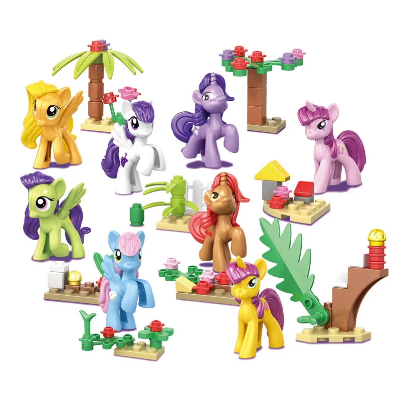

6-8pcs/lot Princess Building Blocks Model My Little Horse Elsa Girl Unicorn Figure Legoingly Brick Educational Toy Children Gift